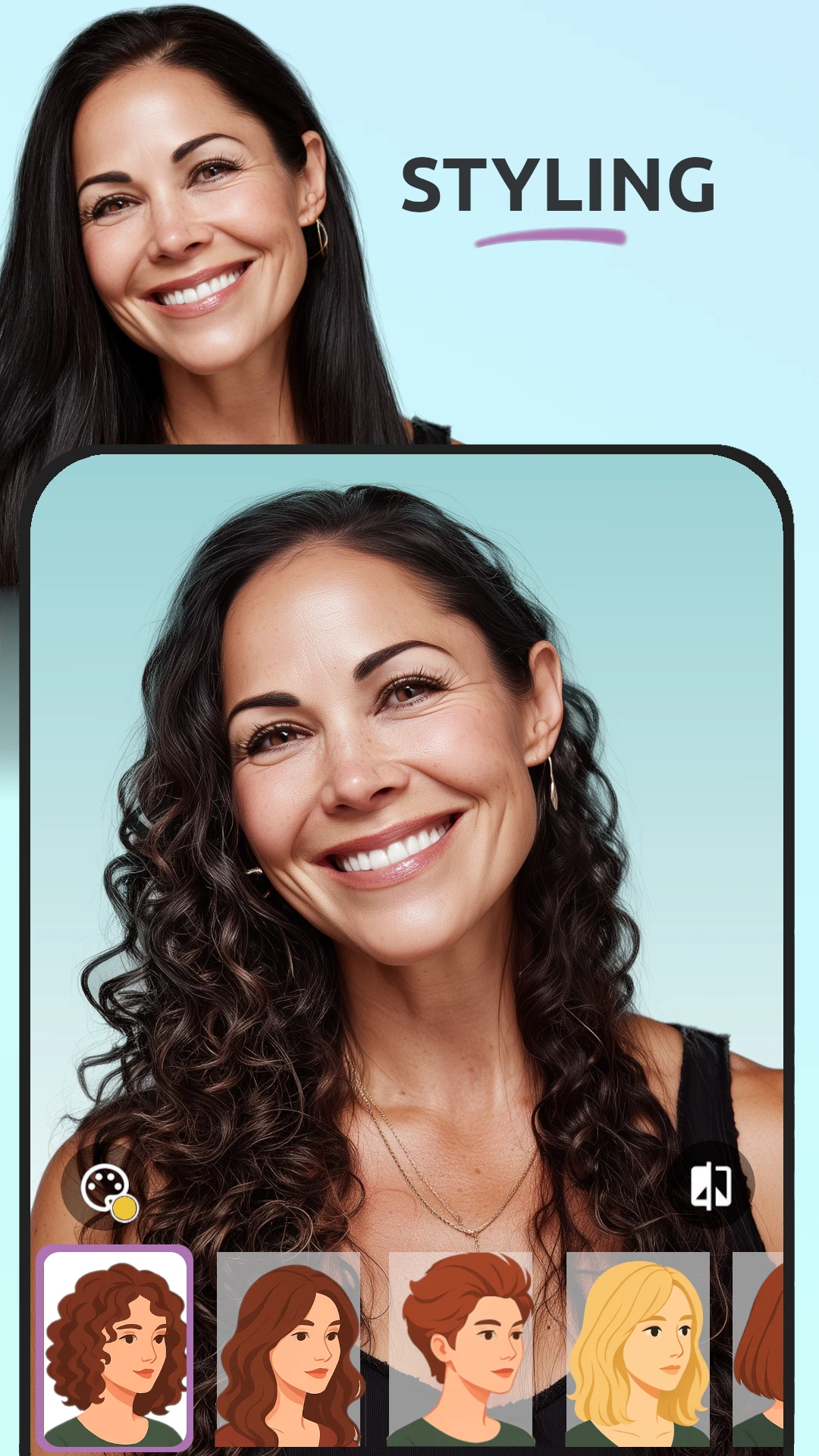 Phone showing curly hairstyle example